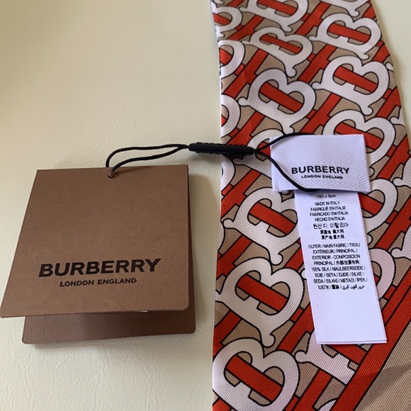 New Burberry Double-Sided Monogram Archive Silk Scarf Twilly 3"x71" - Picture 4 of 7